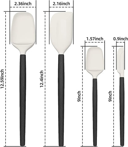 Wooden Handle Silicone Rubber Spatula Set for Kitchen Baking, Cooking, and Mixing High Heat Resistant Non Stick Dishwasher Safe BPA-Free Black+blue Set of 2 (Black Wooden Handle Spatula 4P)