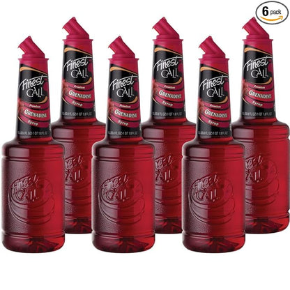 Finest Call Premium Grenadine Syrup Drink Mix, 1 Liter Bottle (33.8 Fl Oz), Pack of 6