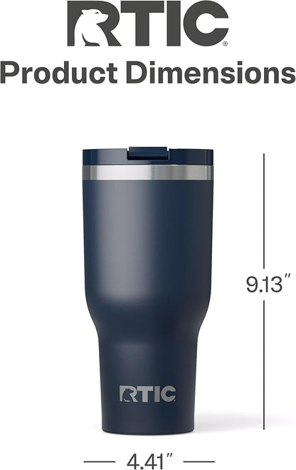 RTIC 40oz Essential Tumbler with Lid, Insulated, Stainless Steel, Metal, Double Wall Vacuum-Insulation, Ceramic Lined, Travel Cup for Iced Coffee, Tea, Hot and Cold Drink, Navy