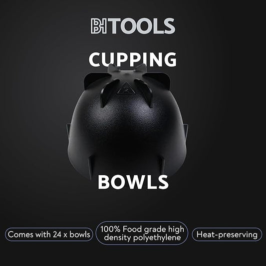 Black Coffee Cupping Bowls 200ml - Stackable Heat-Preserving Cups - Premium Material Ideal for Coffee Tasting, High-Density Polyethylene for Zero Taste Interference - Set of 12