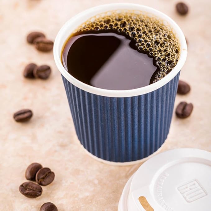 Restaurantware 4 Ounce Ripple Wall Disposable Coffee Cups, 500 Insulated Blue Paper Tumblers with Rolled Rim Design, Lids Sold Separately for Hot Drinks like Tea, Hot Chocolate and More