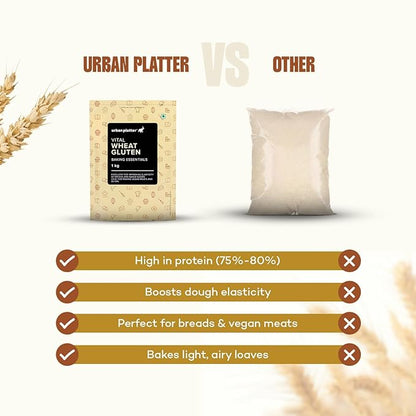 Urban Platter Vital Wheat Gluten | 17.64 Oz (500g) | Natural Plant-Based Protein | Dough Improver for Soft, Chewy & Fluffy Bakes | High-Protein Flour for Seitan, Bread, Pizza & Baking