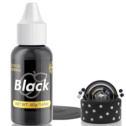 Gel Food Coloring for Cake Decorating - 40g Concentrated Assorted Edible Colors - Vibrant Tasteless Food Dye Professional-Grade Dye for Easter Eggs Fondant Cookies Frosting Royal Icing Baking - Black