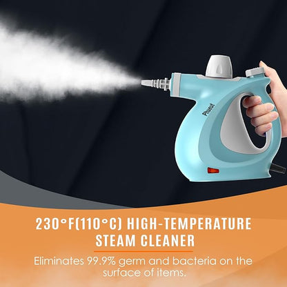 Pressurized Handheld Multi-Surface Natural Steam Cleaner with 12 pcs Accessories, Multi-Purpose Steamer for Home Use, Steamer for Cleaning Floor, Upholstery, Grout and Car (Blue)