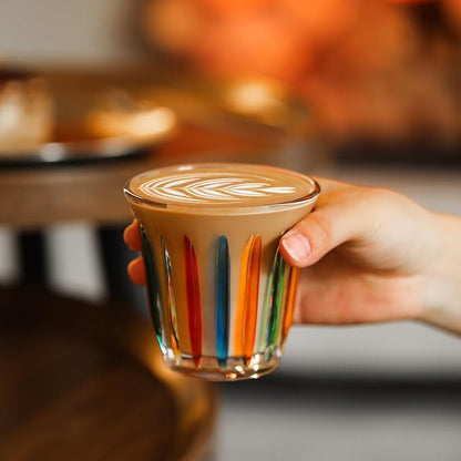 MHW-3BOMBER Coffee Glasses of 6 Drinking Glasses 8.1OZ Colored Painted Latte Glasses for Espresso, Whiskey, Vodka, Spirits & Liquors G5035C*6