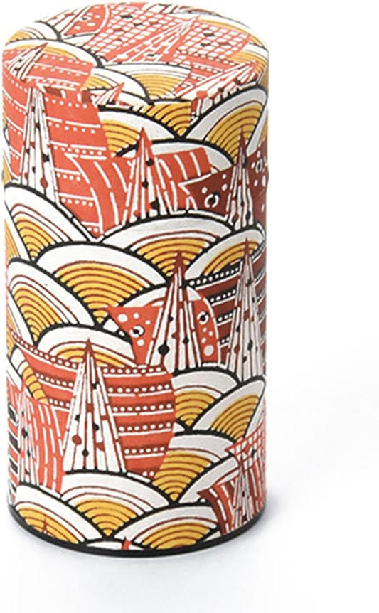 Japanese Pokkan Coffee Spice Tea Tin Canister Washi Paper Storage with Lid 7.05 oz Capacity (Modern Seigaiha)