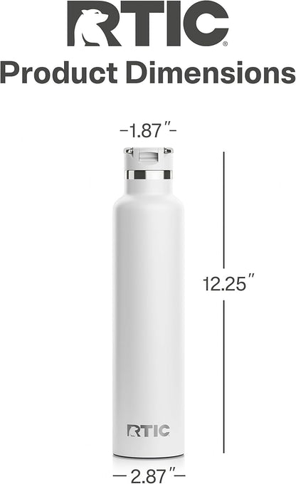 RTIC 26oz Journey Bottle Metal Stainless Steel Vacuum Insulated, BPA Free, Reusable, for Water, Hot and Cold Drinks, Travel, Sports, Camping, White