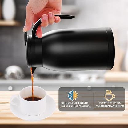 41 Oz Thermal Coffee Carafe Stainless Steel Insulated Thermos Double Wall Vacuum Flask Leak-Proof Thermos for Travel Office School Party Camping Use Black