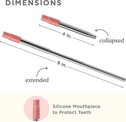 ZOKU Reusable Metal Straw with Case for Travel, Red - Collapsible Stainless Steel Drinking Straw with Silicone Tip and Cleaner Brush, Ideal for Key Chains, Pockets, Purses