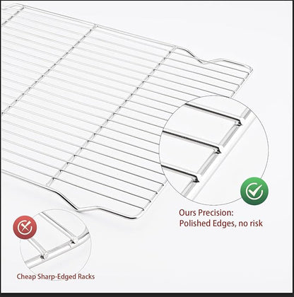 2-Pack Cooling Racks for Baking, 10x15 Inch Heavy Duty Stainless Steel Wire Baking Rack, Oven Safe Cookie Cooling Rack Set, Fits Half Sheet Pan, Dishwasher Safe & Non-Toxic