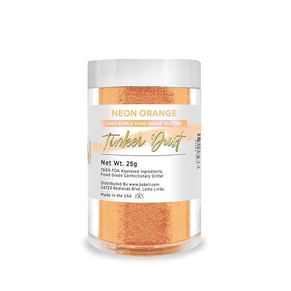 BAKELL Neon Orange Edible Glitter, 25 Grams | TINKER DUST Edible Glitter | KOSHER Certified | 100% Edible Glitter | Cakes, Cupcakes, Cake Pops, Drinks, Dessert Vegan Glitter & Dusts (25g, Neon Orange)