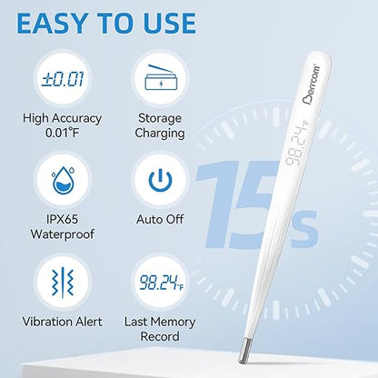 Berrcom Rechargeable Digital Thermometer for Adults and Kids, Medical-Grade Accurate Thermometers with LED Display, Fever Alarm, Fast Reading, Portable