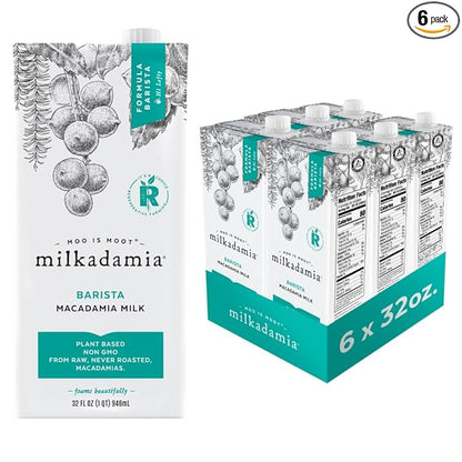 Milkadamia Barista Macadamia Milk, Excellent Source of Calcium, Plant Based, Kosher, Gluten Free & Non-GMO, 32 Fluid Ounce (Pack of 6)