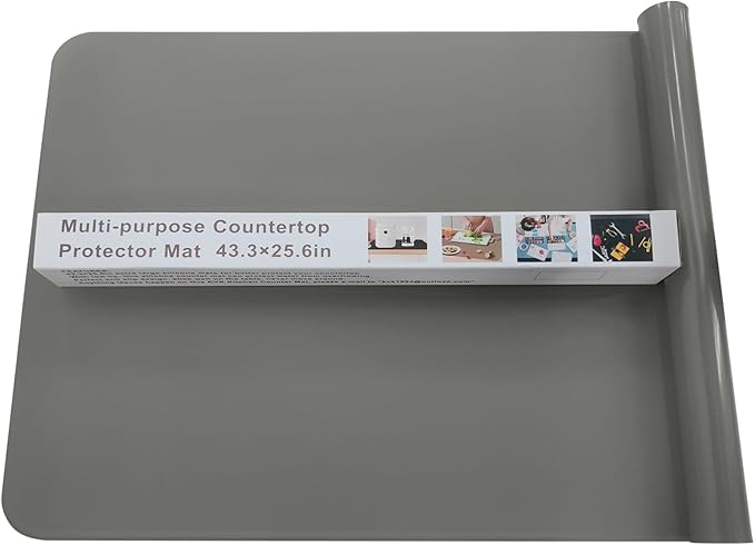 KVK 43.3×25.6in Silicone Mats for Kitchen Counter - Extra Large Silicone Mat Heat Resistant - Glossy Bottom Non Slip - Universal Painting Craft Resin Mat Table Countertop Protector, Dark Grey