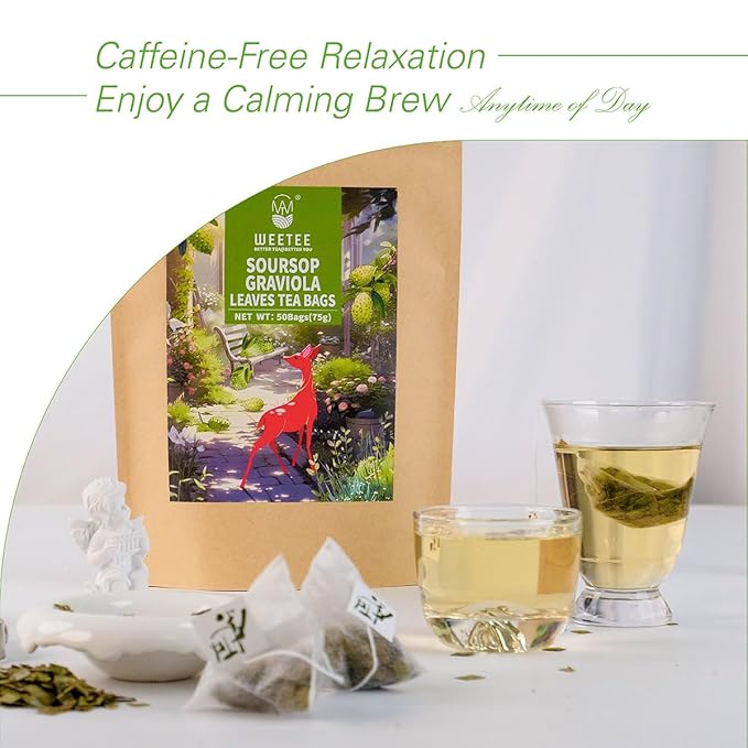 WT WEETEE Soursop Leaves Tea Bags, Made with 100% Pure Soursop Graviola/Guanabana Leaves, Natural Caffeine-free Herbal Tea, 50 Corn Fiber Tea Bags