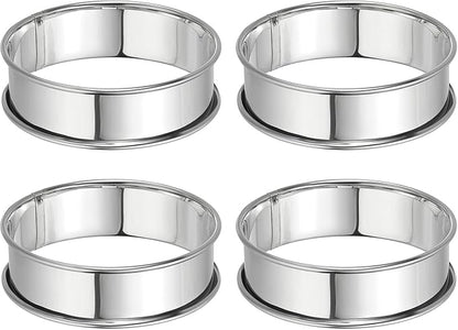 HARFINGTON 4pcs Crumpet Rings 3.15" Nonstick Round Cake Ring Stainless Steel Double Rolled English Pastry Rings for Kitchen Baking Crumpet Dessert, Silver