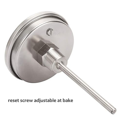 MEASUREMAN Fully Stainless Steel Pot, Kettle, Brewing Bimetal Thermometer, 3" Dial, 4" Stem, 0-250 deg F/-20-120 deg C, -1% Accuracy, Adjustable, 1/2" NPT Back Mount