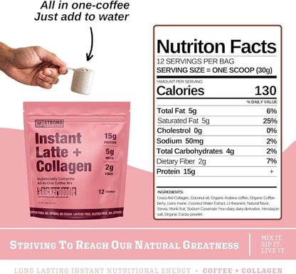 STRONG COFFEE COMPANY Instant Snickerdoodle Latte - 15g Protein, Instant Protein Coffee with Collagen, Adaptogens & Nootropics, No Crash, No Jitters, 12 Servings Bag