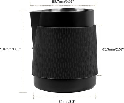 IKAPE Espresso Milk Pitcher, 15.04/450ml Milk Frothing Jug without Handle, Espresso Steaming Pitcher with Sharp Spout for Espresso Barista Tool(black)