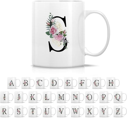 Retreez Initial A-Z Floral Botanical Bouquet Alphabet Monogrammed Monogram Mug 11 Oz Ceramic Tea Coffee Mugs - Appreciation Thank You Wedding Birthday Gifts for her friend coworker sister - S Initial