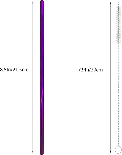 10 Pcs Stainless Steel Straws, Reusable Drinking Straws, Straight Metal Straw Sets with 2 Pcs Cleaning Brushes (8.5 Inch, Purple)