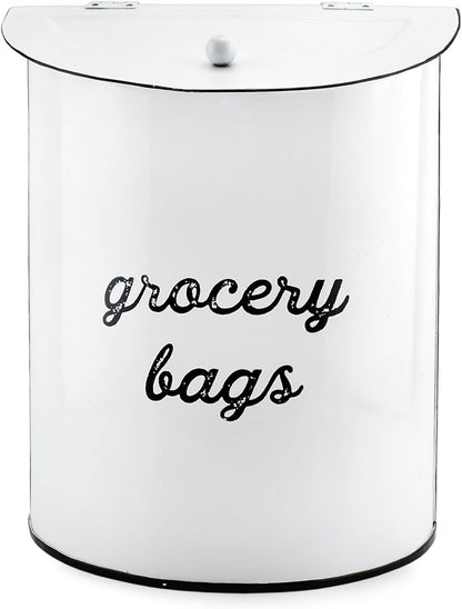 AuldHome Design Rustic Grocery Bag Holder; Wall-Mounted Vintage Enamelware Farmhouse Style Plastic Bag Dispenser for Kitchen or Laundry Room