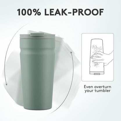 COKTIK 20oz Insulated Tumbler with Lid and Straw 2 Lids (Straw/Flip) Iced Coffee Cup Reusable Stainless Steel Travel Mug Water Bottle Cupholder Friendly for Women Men Her Him (Bay Leaf)