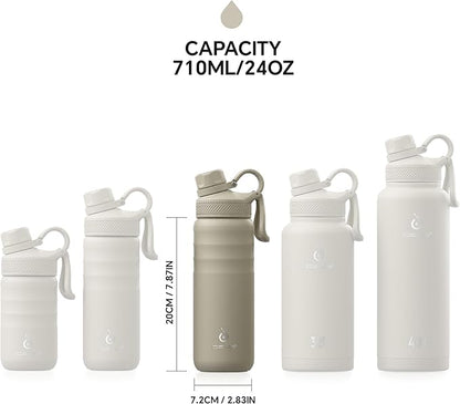 IDEUS Insulated Stainless Steel Water Bottle with 2 Leak-Proof Lids, Thermal Water Flask for Hiking Biking, 24oz, Celadon