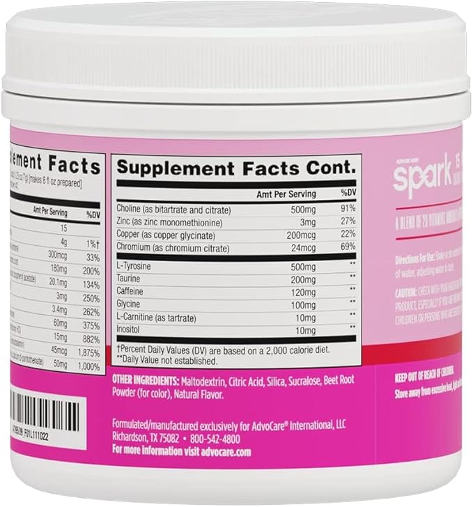 AdvoCare Spark - Energy Drink Mix - Vitamin & Amino Acid Supplement - Supports Energy & Focus - Portable Immune Support - Sugar-Free - Pink Lemonade (10.5 oz)
