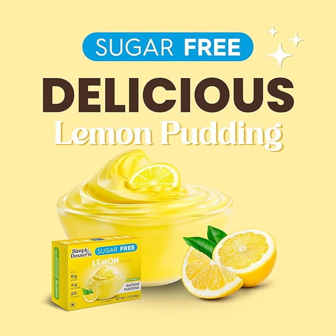 Simply Desserts Lemon Instant Pudding, Sugar-Free, 6-Pack – Healthy Dessert, Keto Snacks, Vegan & Diabetic-Friendly, Kosher, 1.7 Oz Ea