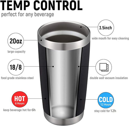 COMOOO 20oz Black Tumbler Double Wall Vacuum Insulated Coffee Travel Mug Stainless Steel Tumbler with Lid and Straw Coffee Cup for Cold Drinks & Hot Beverage, Home and Outdoor (Black, 6 Pack)