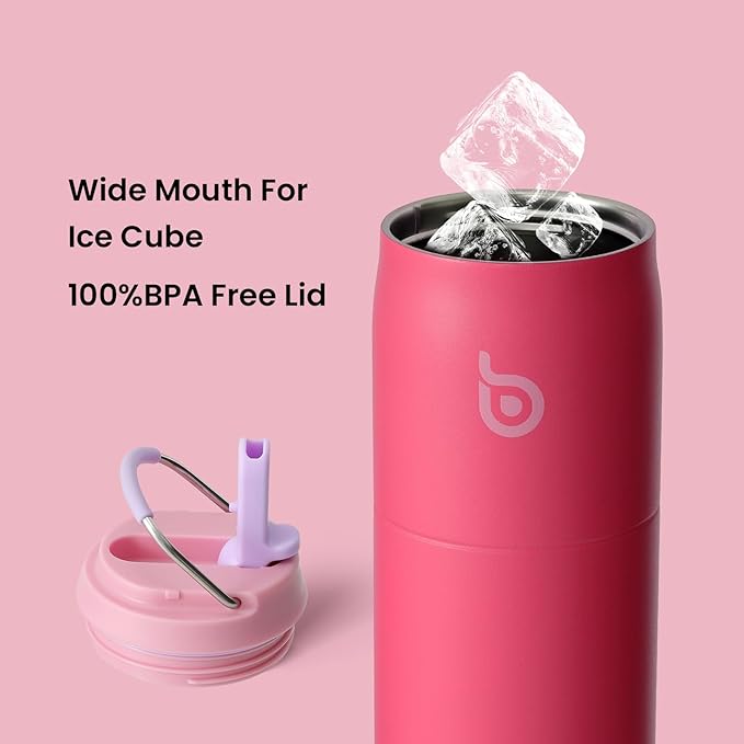 BOTTLE BOTTLE Stainless Steel Water Bottle with Straw Lid and Handle 32 oz Insulated Cup for Sports Travel Gym Hiking Leak-Proof Wide Mouth Water Bottles for Men and Women Pink Sunset