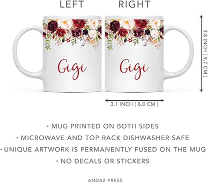 Andaz Press 11oz. Mother's Day Ceramic Coffee Tea Mug Gift, Fall Autumn Marsala Burgundy Flowers Roses Florals, Gigi, 1-Pack, Includes Gift Box, Birthday Christmas Gift Ideas