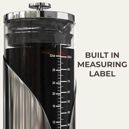 Cafe Du Chateau Stainless Steel French Press Coffee Maker - 34oz Insulated Coffee Press with 4-Level Filtration, BPA Free, Durable Glass, Great for Tea