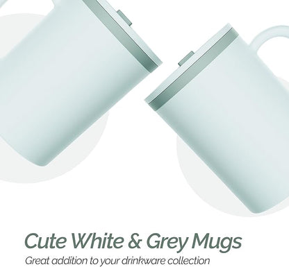Copco Iconic 16oz Double Wall Insulated Desk Mug with Lid & Handle, Set of 2, BPA-Free Reusable Plastic, Spill-Proof, Microwave & Dishwasher Safe, Wide Mouth, Cup Holder Friendly (Grey)