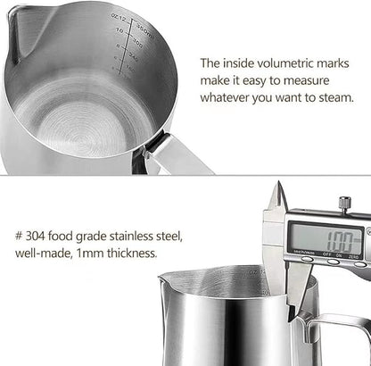 HOOMIL Milk Frothing Pitcher, 32oz/900ml Stainless Steel Steaming Pitcher Barista Milk Frother Cup Jug for Espresso Machine Coffee Cappuccino Latte Art - Silver