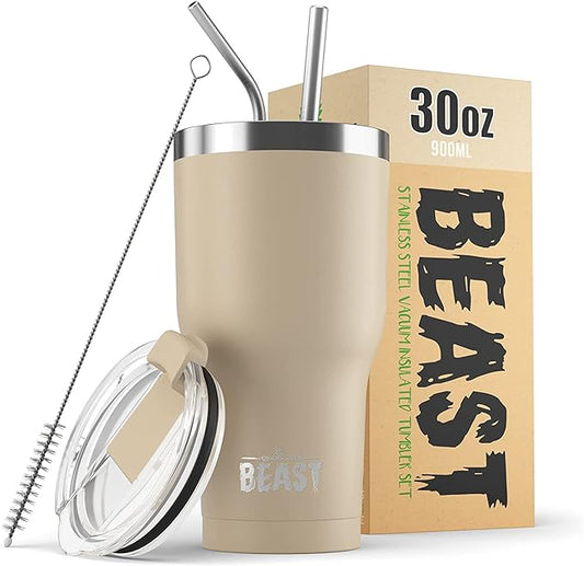 Beast 30 oz Tumbler Stainless Steel Vacuum Insulated Coffee Ice Cup Double Wall Travel Flask (Sand)