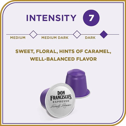 Don Francisco's Organico Espresso Pods: 80 Dark Roast Aluminum Capsules, Intensity 7, Compatible with Nespresso Original Line Machines - Bold Cuban-Style coffee with Caramel Notes