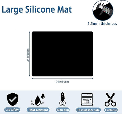 24"x24"(60cmx60cm) Silicone Mat for Kitchen Counter, Heat Resistant Non-Slip Countertop Protector, Waterproof Silicone Craft Mat for Kitchen Island, Dark Gray