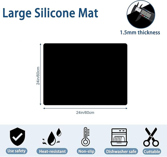 24"x24"(60cmx60cm) Silicone Mat for Kitchen Counter, Heat Resistant Non-Slip Countertop Protector, Waterproof Silicone Craft Mat for Kitchen Island, Dark Gray