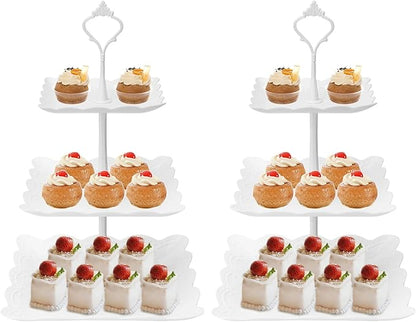 Coitak Plastic Cupcake Stands, 3 Tier Cupcake Stand, Dessert Tower Tray for Tea Party, Baby Shower and Wedding (2 Pack)