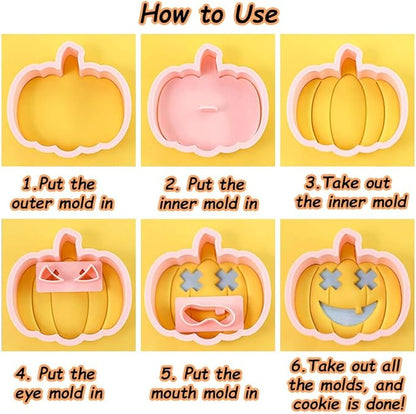 Mini Pumpkin Cookie Cutters, DIY 3d Halloween Raised Design Cookie Stamps, Cookie Cutter Set suitable for Frosting Decoration, Mini Gingerbread Pie Molds, Day of The Dead Decorations (Pumpkin)