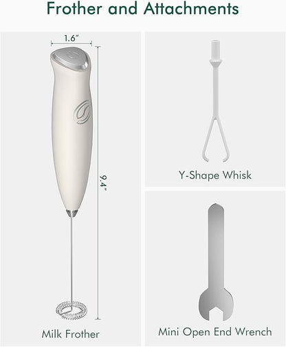 Milk Frother Handheld Frother Wand Drink Mixer Handheld Coffee Stirrers Electric Frother for Coffee Mixer Wand with 2 Whisk frother for protein powder coffee frother handheld-White
