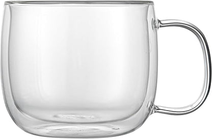 Restaurantware-Forma Professional 16.9 Ounce Double Wall Coffee Mugs, 2 Insulated Coffee Mugs With Handle - Dishwashable, Reusable, Clear Glass Beverage Cups, Freezable, For Hot Or Cold Beverages