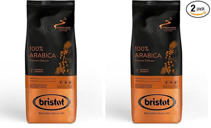 Bristot 100% Arabica Ground Coffee – Italian Espresso Delicato – Medium Roast – Ground Coffee for Moka Pot, French Press & Pour Over – 8.8oz (250g) (Pack of 2)