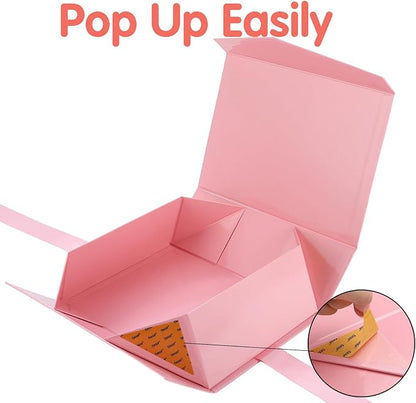 HAPPY POTATO Large Gift Box with Lid and Ribbon 11.5x8.1x3.8 Inches, Bridesmaid Proposal Box, Magnetic Pink Gift Box for Presents (Glossy Pink)