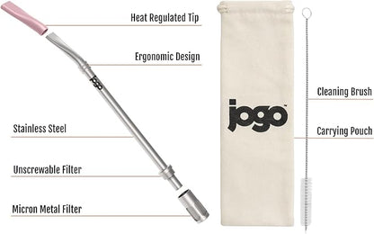 JoGo - The Original Coffee and Tea Brewing Straw - Portable Coffee Maker - Stainless Steel Single Serve Strainer - Filter Function for Hot & Cold Brew - Yerba Mate Straw for Loose Leaf Teas & Coffee