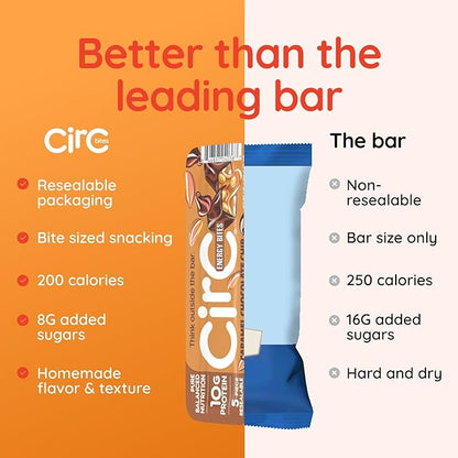 CirC Energy Bites - 12 Pack Caramel Chocolate Chip Gluten Free Protein Balls - 10g Protein, Whole Grains, Nuts & Fruit - Portable Healthy Snacks for Adults & Kids, 5 Piece Resealable Packs