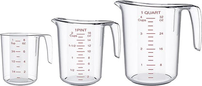 DaYammi Measuring Cups 3-Piece, Unbreakable Food-Grade Plastic Measuring Cup for Dishwasher, 1/2/4-Cup Nesting Liquid Measuring Cups for Prepping, Baking, Cooking, Readable Markings, Clear