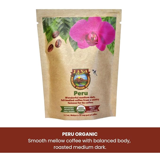Sampler Variety Pack, Low Acid Organic Coffee Beans: Whole Bean, Mold-Free & Stomach Friendly, by Java Planet - Arabica Gourmet Coffee, 1.32 LBs of coffee packaged in six 3.2 oz bags